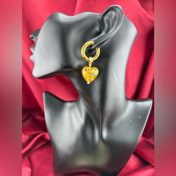 “Sunset Reflection” Glass Heart Hoop Earrings - Picture 8 of 9